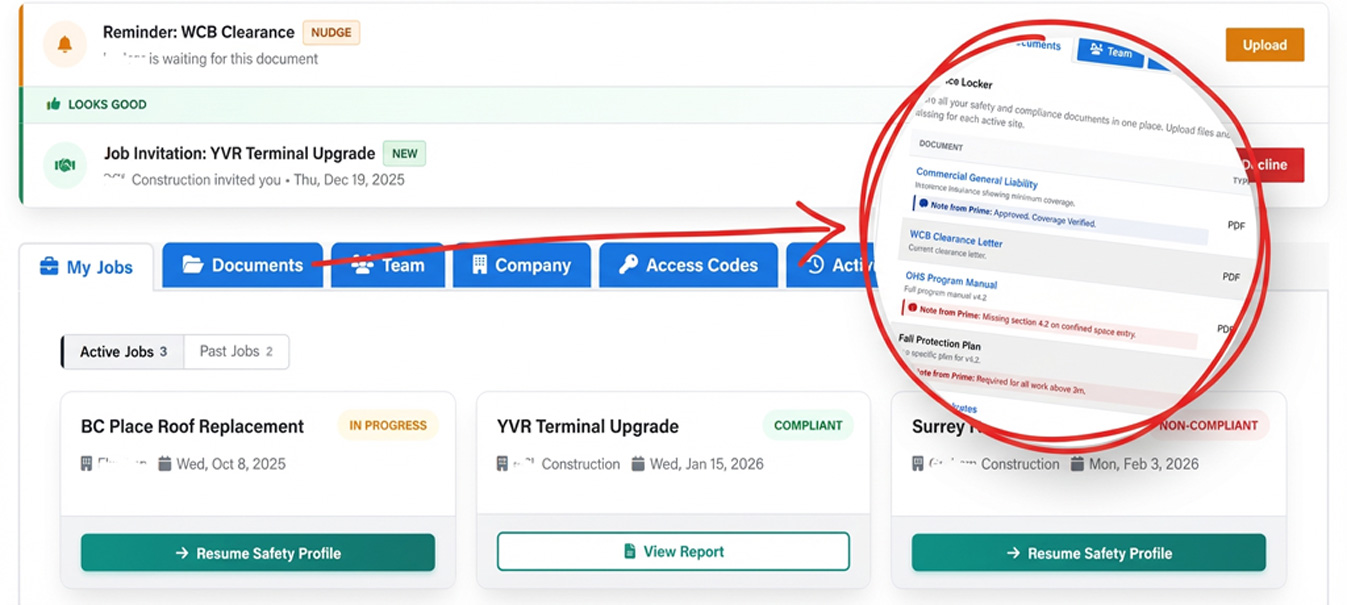 Subcontractors maintain a single safety profile that works across all their primes and jobs